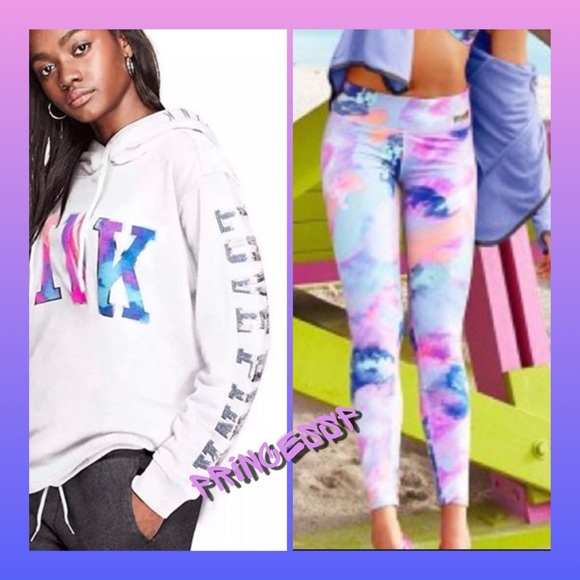 PINK VS WATERCOLOR BLING HOODIE AND LEGGINGS SET - Picture 3 of 9